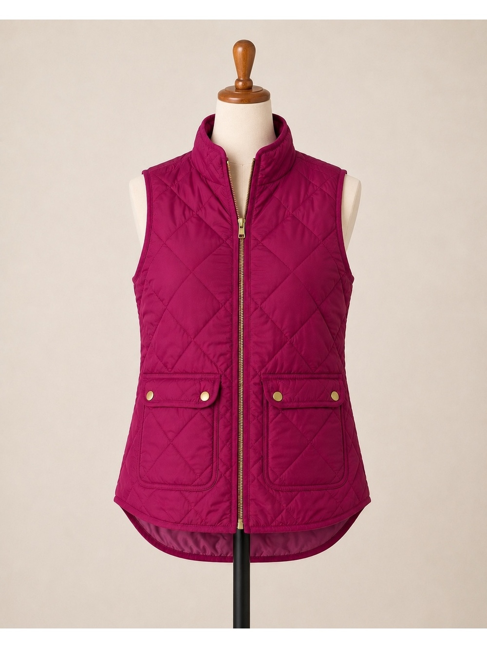 J.Crew Factory Quilted Puffer Vest Burgundy Wine XS Snap Pocket Zip